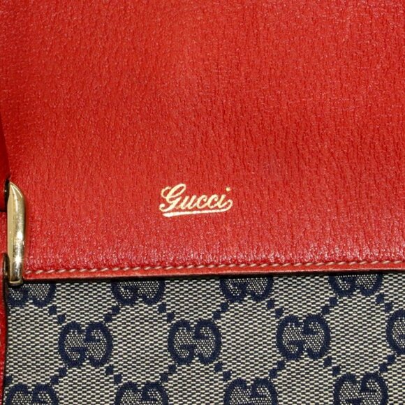 Gucci Vintage Red and Navy GG Monogram Satchel - Picture 5 of 14